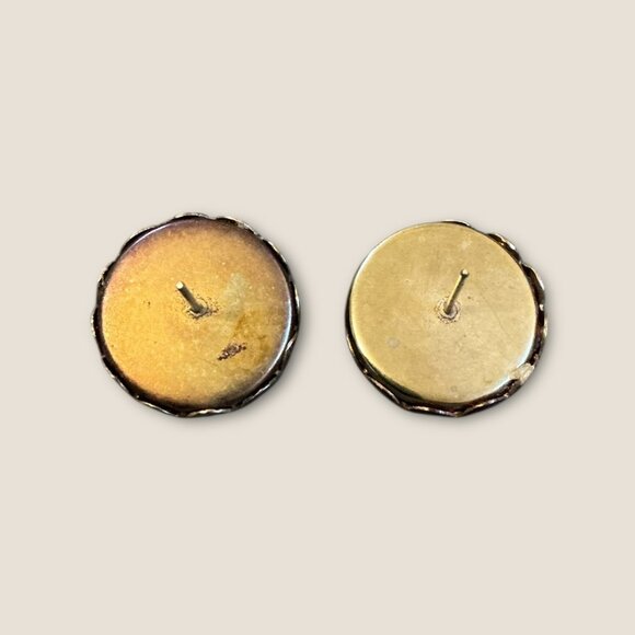 Vintage Estate Red & Gold Enamel Earrings With Floral Design - Picture 4 of 4